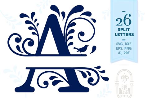 Split Monogram Alphabet With Flourishes Letters Svg By Big Design