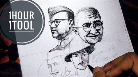 Drawing Indian Freedom Fighters Challenge Only 1hour And 1 Tool