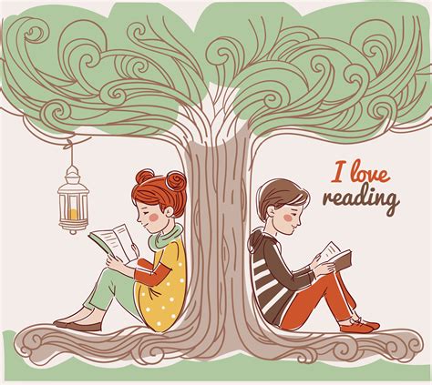 Cute Boy And Girl Reading Books Under The Tree Education Connection