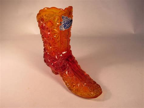 Vintage Fenton Amberina Daisy And Button Glass Boot With Etsy Glass Shoes Fenton Boots