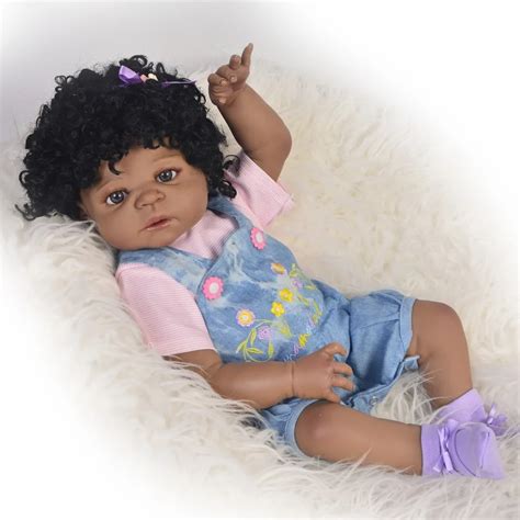 Dollmai 57cm Full Body Silicone Reborn Baby Doll Toy 23inch Black Skin