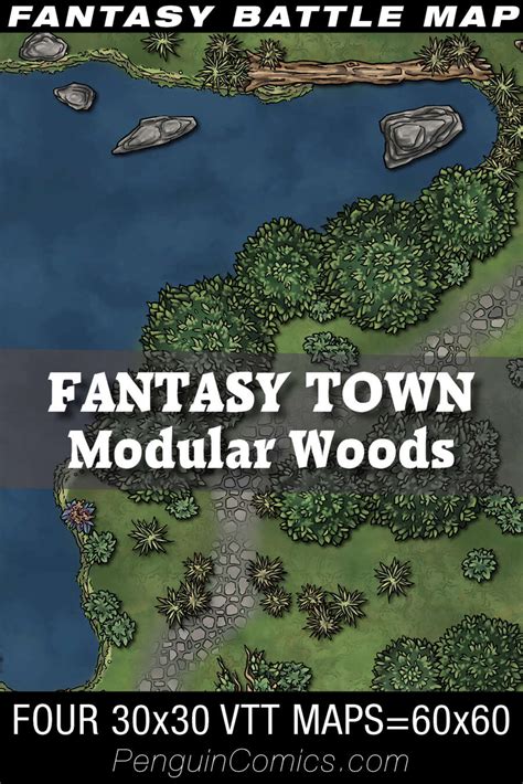 VTT Battle Maps Fantasy Town Modular Woods X Maps X PenguinComics VTT Battle