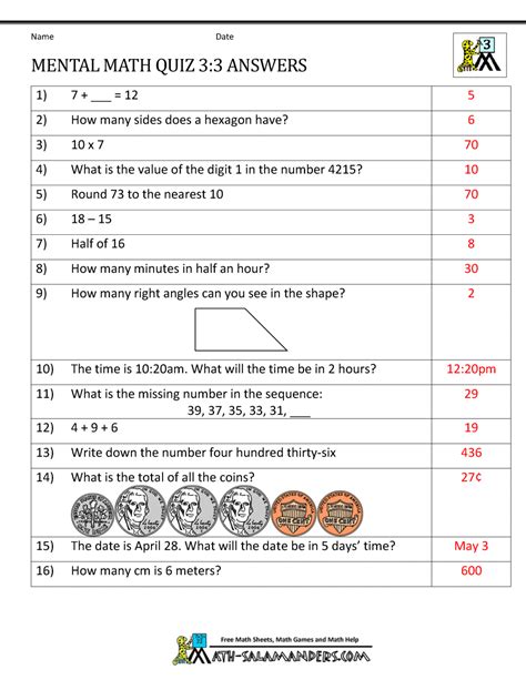 100 kids quiz simple general knowledge (gk) with questions & answers for kids, students. Mental Math 3rd Grade