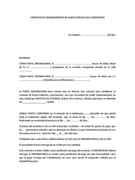 Contrato De Arrendamiento Para Casa Habitacion Ejemplo