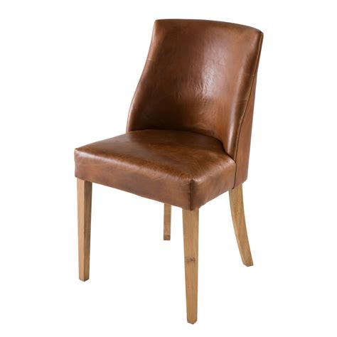 Chaise en cuir marron Diane  Maisons du Monde  Chaise cuir marron