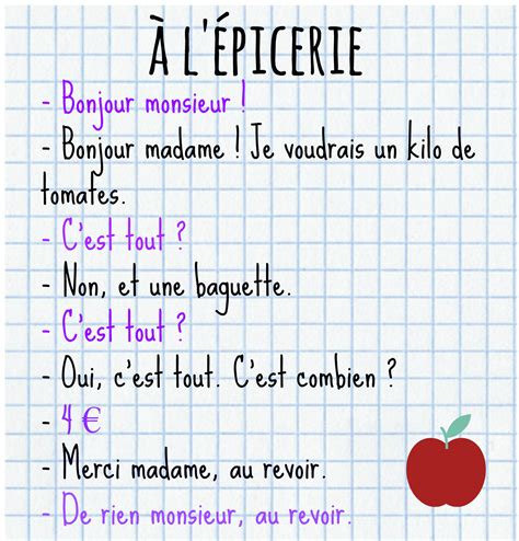Francés Hasta En La Sopa À Lépicerie Basic French Words French