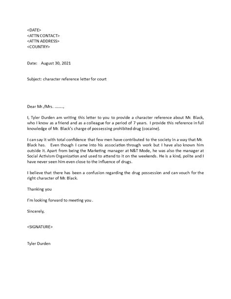 Character Reference Letter for Court | Templates at allbusinesstemplates.com