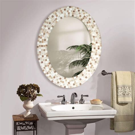 Decorating the outside two or three inches of the mirror with rows of. Travertine Mosaic Oval Mirror (8668) - Illuminada ...