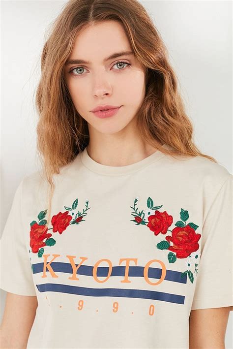 Kyoto Embroidered Floral Tee Urban Outfitters Soft Grunge French