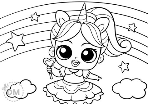 Unicorn Lol Doll Coloring Page For Girls Rainbows And Star Theme