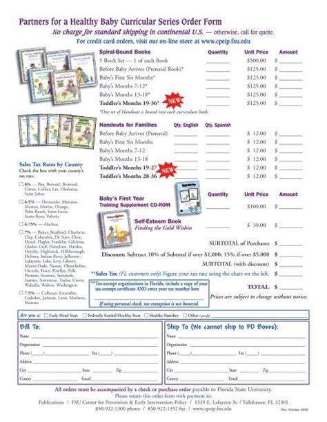 Partners For A Healthy Baby Curricular Series Order Form
