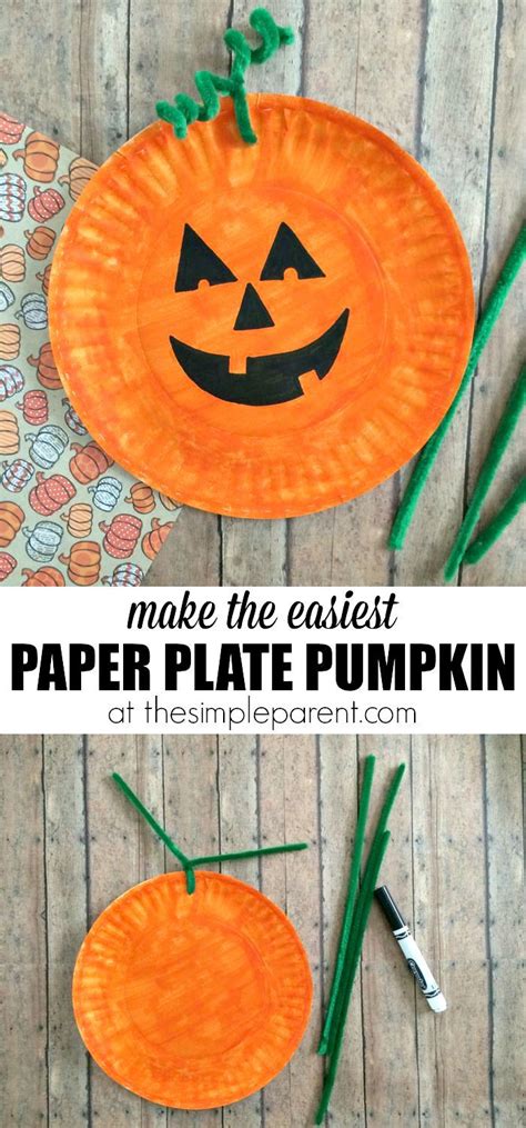 Easiest Paper Plate Pumpkin Craft Halloween Crafts For Kids Holiday