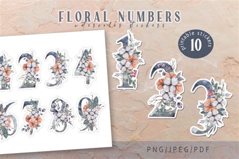 Floral Printable Number Stickers For Cricut And Silhouette Crella