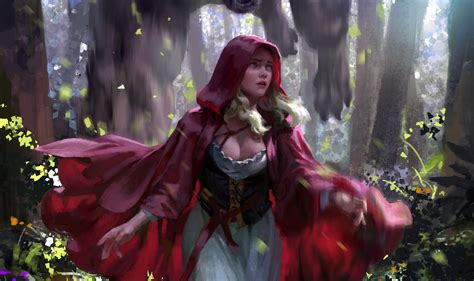 Fantasy Art Fantasy Girl Little Red Riding Hood Cape Creature ...