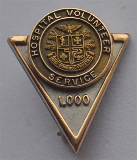 Usa 10k Gold Gilt Minuature Pin Badge Hospital Volunteer 1000 Hours Red