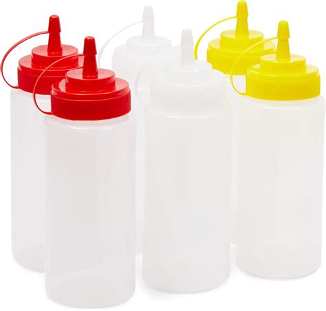 Plastic Condiment Squeeze Bottles Lids In 3 Colors 16 Oz