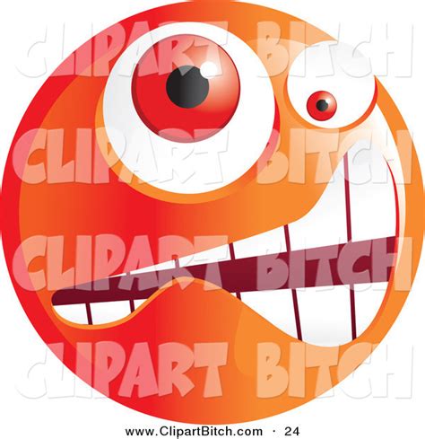 Clip Vector Art Of A Crazy Mad Orange Emoticon Face With Weird Eyes By