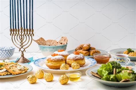 Jewish Holiday Hanukkah Traditional Feast Side View ~ Holiday Photos