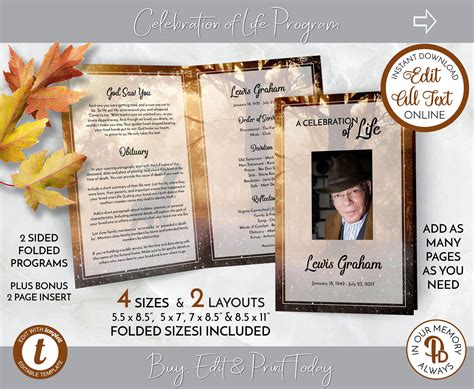 Deer in the Meadow Funeral Program, Obituary Template, Celebration of