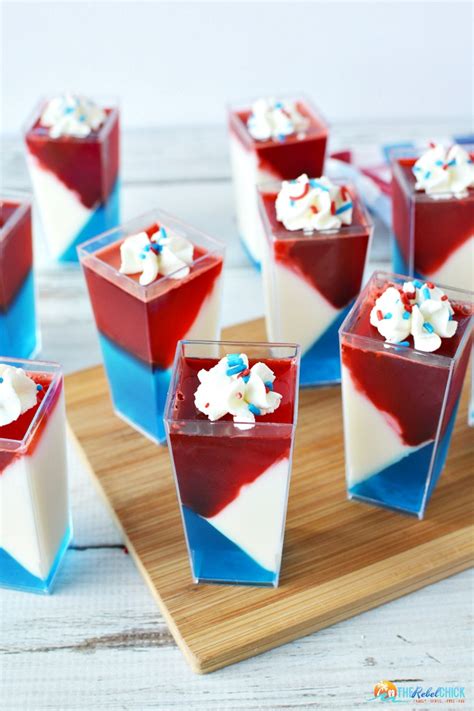 This red, white, and blue layered jello, also called finger jello, is a colorful jello dessert layered with all the patriotic colors. Red White and Blue JELL-O Cups Recipe - The Rebel Chick