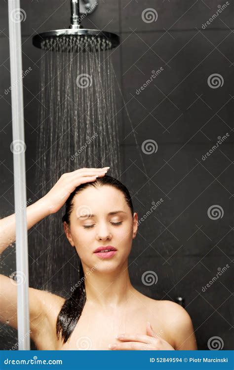Woman Standing At The Shower Stock Photo Image Of Happy Hair