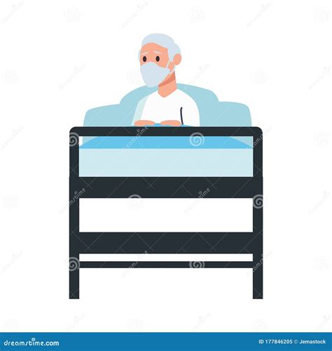 Old Man Lying In Bed Character Stock Vector Illustration Of Contagion