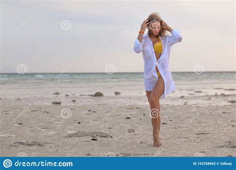 Woman In Bikini At Tropical Beach Stock Photo Image Of Sand Yellow