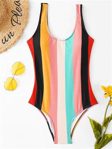 Low Back Colorful Striped One Piece Swimwear One Piece Swimwear