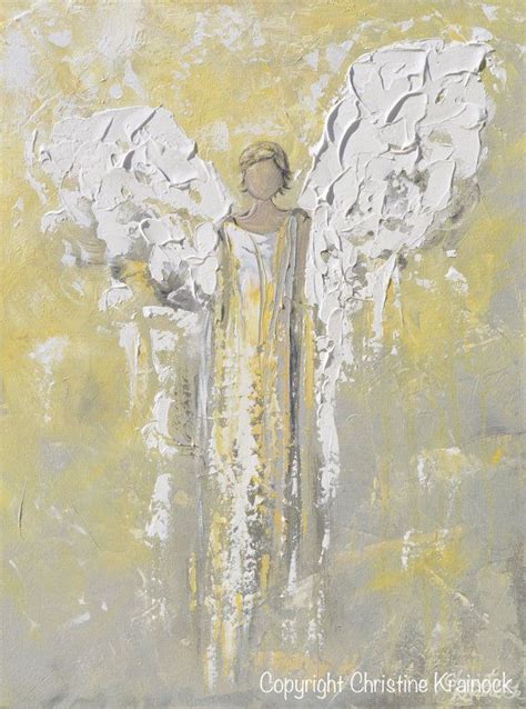 Giclee Print Art Abstract Angel Oil Painting Yellow Grey