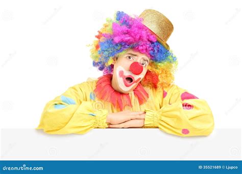 Male Circus Clown Making A Grimace On A Blank Panel Stock Image Image