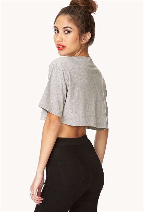 Forever 21 Flashdance Cropped Tee In Gray Lyst