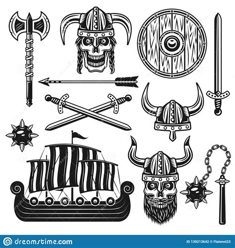 Scandinavian Warriors Equipment Isolated Icons Vikings Armor Cartoon