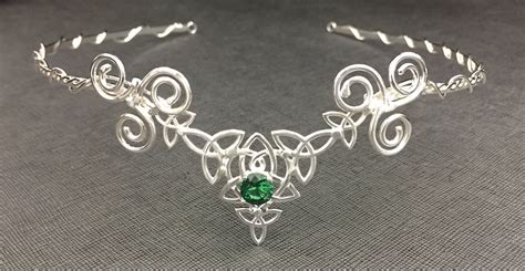 Celtic Amethyst Emerald Tiara Irish Trinity Knot Circlet In Sterling
