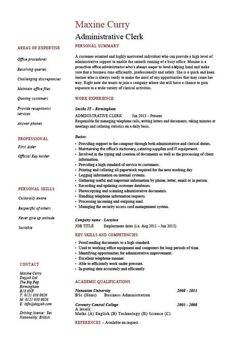 As any good interview guys student will tell you, a resume is a document used by job seekers (you) to quickly and easily let a hiring manager know what skills they have, what their work history is, and any accomplishments they might have. Administrative clerk resume, clerical, sample, template ...
