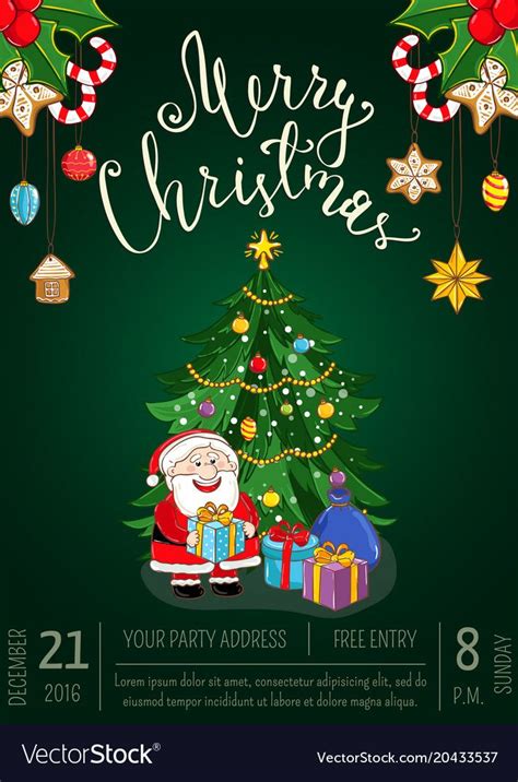 Christmas Party Promo Poster With Date Time Santa Ts Decorated
