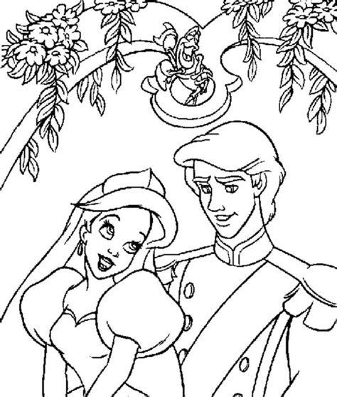 In this romantic scene from the little mermaid, eric holds ariel in his arms while they are looking sweetly into their eyes. Eric And Ariel Wedding Day Little Mermaid Coloring Page ...