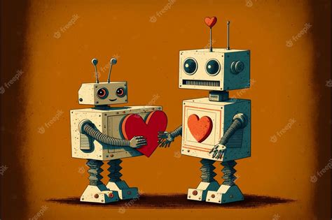 Premium Photo Couple Of Robots Standing Next To Each Other Generative Ai