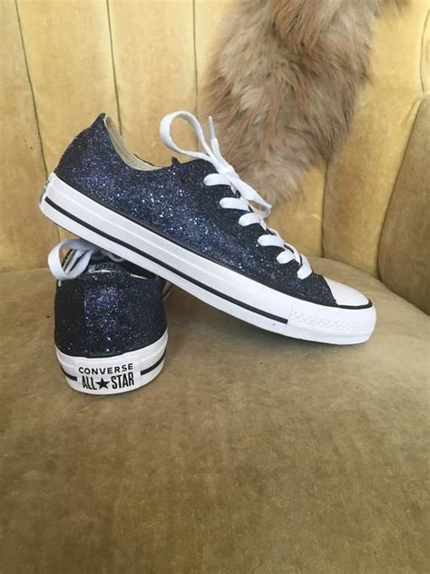 Authentic Converse All Stars In Navy Blue Glitter Custom Made Etsy