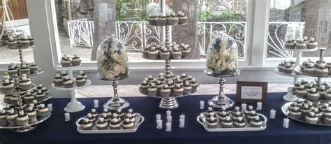 Navy and White Wedding Dessert Table by leslie@thecupcakegarden.org