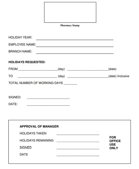 professional holiday request form template word excel