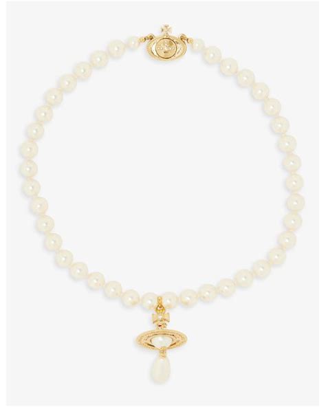 Vivienne Westwood Orb Gold Tone Brass And Faux Pearl Choker Necklace In