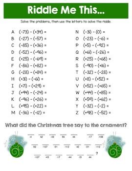 In a christmas carol were ghosts of christmas past, present, perfect and yet to come. Christmas Integers Math Riddle Bundle by Snyder Classroom ...