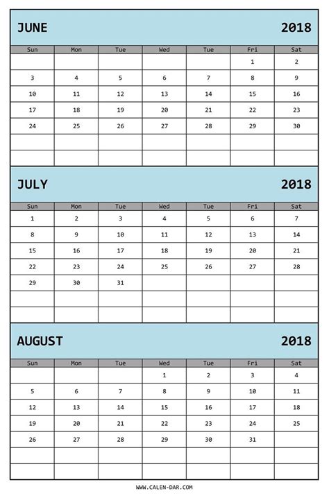 Edit Three Month Calendar 2018 June July August In Ms Excel Calendar