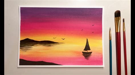 Simple Acrylic Sunset Painting For Beginners Youtube