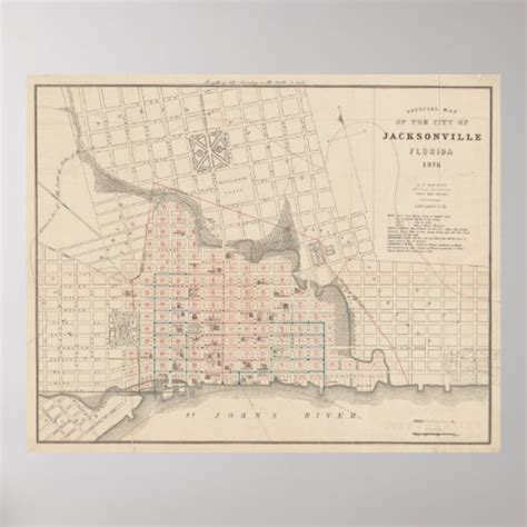 Vintage Map Of Jacksonville Fl 1878 Poster Zazzle