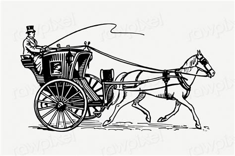 Horse Drawn Carriage Drawing Vintage Illustration Free Psd Rawpixel