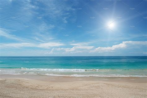 Sandy Beach And Sun In Blue Sky By Serg64 On Creativemarket