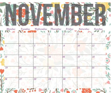 November 2018 Printable Calendar Pdf Free Monthly Template Calendar