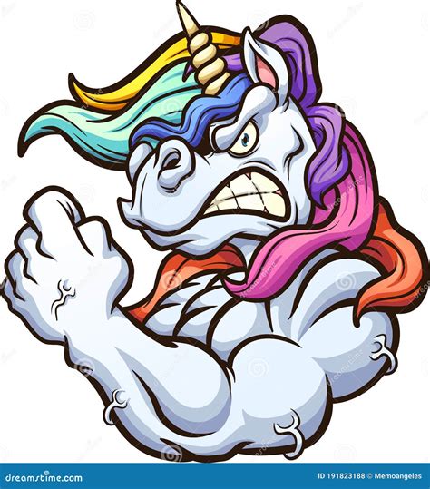 Strong Angry Unicorn Mascot Flexing Its Arm Stock Vector Illustration