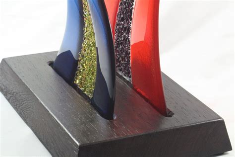 Hand Made Fused Glass Sculpture With Wooden Base By J M Fusions Llc